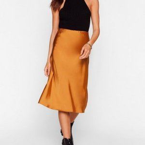 NWT Rust Orange Midi Satin Skirt